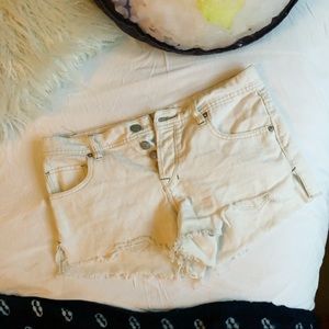 Free People White Denim Button Up Shorts
